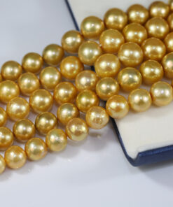 11-13mm AA round golden color natural white freshwater pearl strand