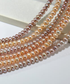 7-8mm button 3A peach and purple freshwater pearl natural strand
