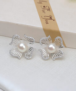 10mm button flower shape Freshwater Pearl Earrings wholesale