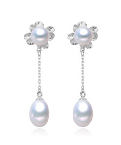 5&8mm button and drop shape flower shape freshwater pearl earrings