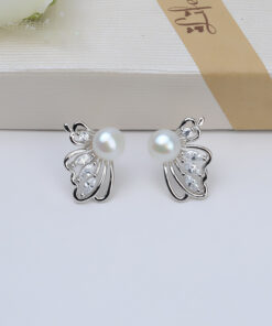 5mm butterfly shape Pearl Button Earrings Freshwater Pearl Earrings