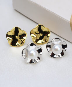 5mm button shape flower shape Earrings Natural Freshwater Pearl Earring