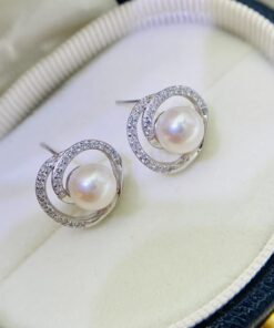 6mm button shape Natural Freshwater Pearl Earrings