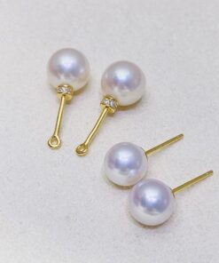 7&8mm round AA+ FreshWater White Pearl Drop Earrings