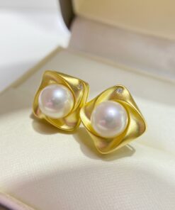 7mm button Freshwater Pearl Simple Earrings Square earrings
