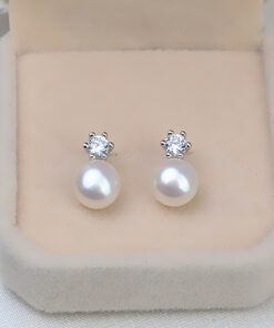 8mm button freshwater High Quality Natural Pearl stud earrings