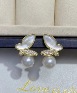 8mm button 925 sterling silver gold plated natural pearl earrings
