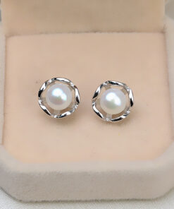 8mm button Wholesale S925 Silver Natural Freshwater Pearl earring
