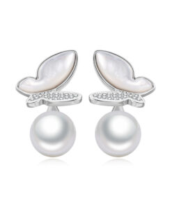 8mm button S925 Silver Jewelry White freshwater Pearl Stud Earring