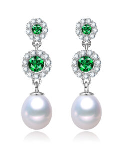 8mm drop shape with green cz beads natural simple pearl earrings