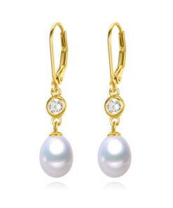 8mm natural freshwater real zircon gold earrings with pearls wholesale