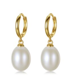 8mm oval drop bridal women gold plated 925 silver dainty pearl earrings