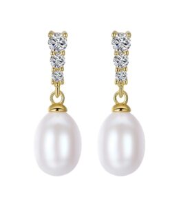 8mm teardrop natural freshwater silver gold plated pearl earrings