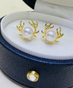 7mm button Heart Stud Earrings Natural Freshwater Pearl Earrings