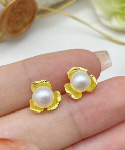 S925 silver 8mm button flower freshwater pearl earrings