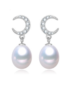 flower shape moon earring 925sterling silver 8mm freshwater pearl earrings