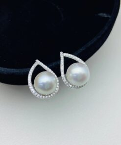 Double Pearl Hoop Earrings Wedding Bridal White Freshwater Pearl Earrings