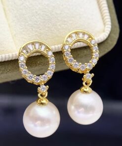 8.5-9mm round wholesale freshwater Natural Pearls Flower Stud Earrings