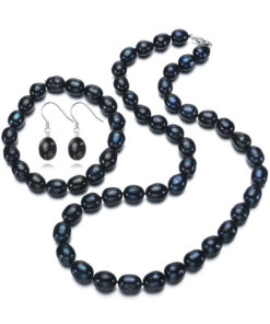 10mm rice AA- black color earrings freshwater pearl jewelry set