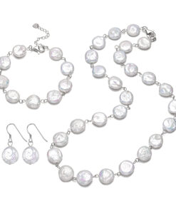 11-12mm coin shape pink freshwater pearl necklace earrings set