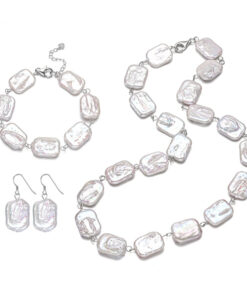 13-14mm AA square pearl set necklace bracelet earring freshwater pearl set