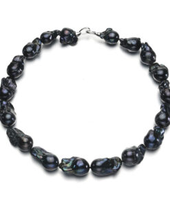 15*20mm 18inches natural freshwater baroque black pearl necklace