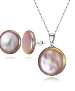 16mm coin shape lavender pink fresh water pearl jewelry sets