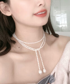 5&9mm rice AA grade white cultured freshwater pearl necklace