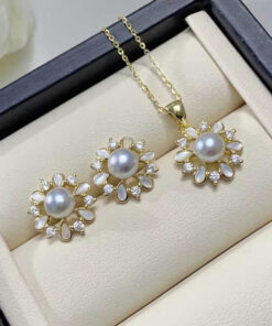 5mm Natural Freshwater Pearl Necklace Earrings Ring jewelry set