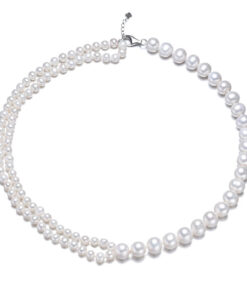 5mm&9mm AA off round 925 silver necklace freshwater pearl