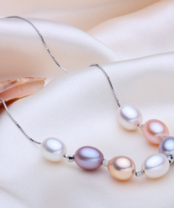 7-8mm 3A grade 925 silver real natural freshwater rice pearl necklace