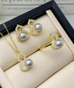 7mm button Fashion Bridal Heart Natural Freshwater Pearl Set