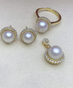 7mm button shape white Natural Freshwater Pearl Necklace set