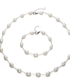 7mm rice 925 Sterling Silver Necklace bracelet Freshwater Pearl Jewelry Sets