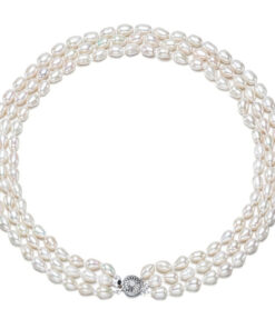 7mm rice shape freshwater pearl 3 multi strand layer multi-layer pearl necklace