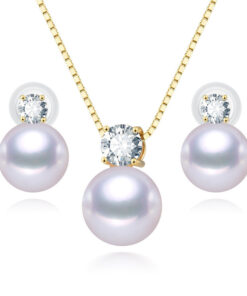 8-8.5mm round 3A 18k gold freshwater natural pearl gold filled set