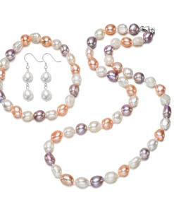 8mm baroque AA white peach purple mixed color silver fitting