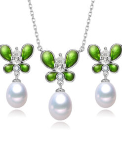 8mm butterfly shape natural fresh water cultured pearls and sterling silver set