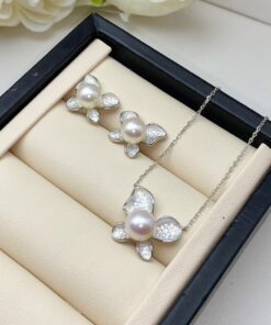 8mm button beautiful design Pearl S925 Silver Jewelry Sets