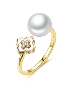 8mm button shape real flower design cultured pearl ring