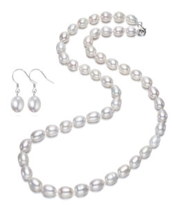 8mm rice AA earring and necklace freshwater pearl necklace set