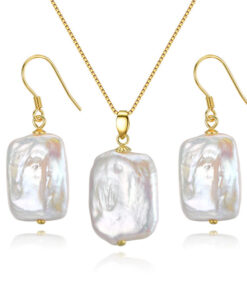 15*20mm rectangle wholesale 925 sterling silver natural freshwater pearl set