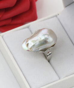 15-16mm white baroque fashion shape 925 silver original pearl ring