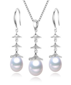 8mm drop Natural pearl necklace set with CZ stone