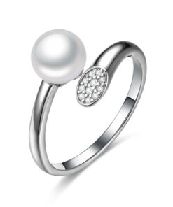 white color beautiful 7-8mm button shape 3A grade freshwater pearl ring