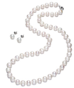 white color fashion 8mm off round pearl jewelry necklace earrings set